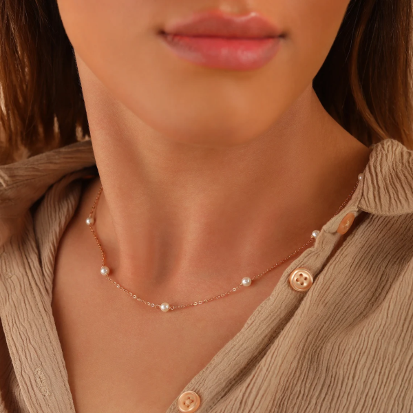 Colier fin cu perle naturale mici, Cadoul perfect pentru ea, Floating Pearls, Argint 925, 35+9 cm, argintiu/auriu, 3,20 gr
