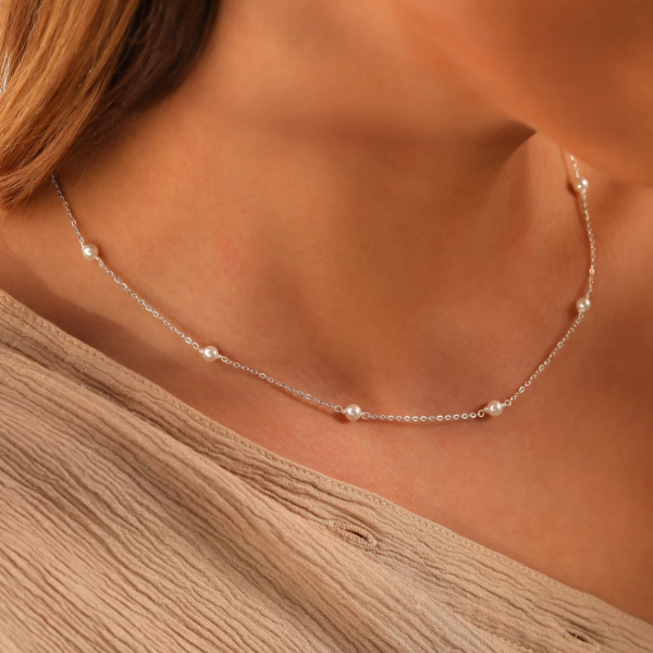 Colier fin cu perle naturale mici, Cadoul perfect pentru ea, Floating Pearls, Argint 925, 35+9 cm, argintiu/auriu, 3,20 gr
