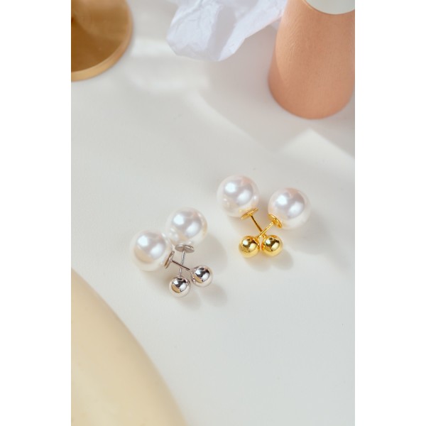 Cercei ball pearl argint, dama, perla si bila argint, argint 925, argintiu, 3,2gr