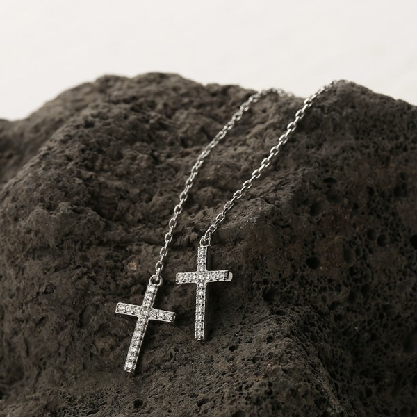 Cercei lantisor Lungi din Argint 925 cu Cruce, cercei cadou femei, argint rodiat/argint placat cu aur, cercei cruciulite, 1,45 gr