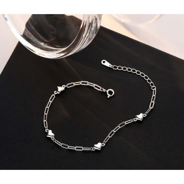Brățară argint inima, bratara paperclip cu inimioare, cadoul ideal pentru ea, bratara inimioare argint, 2,57 gr