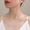 Colier floating pearls cu perle de cultura, colier fir transparent,  3 straturi, inchidere argint rodiat sau argint placat cu aur galben