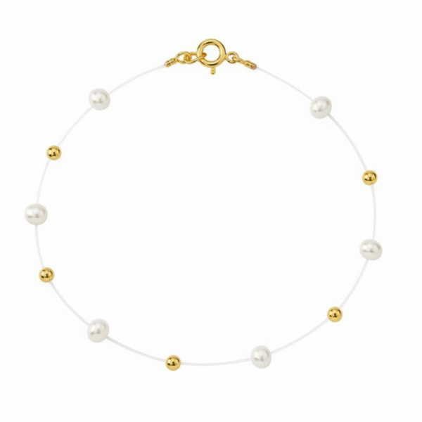Bratara floating pearls perle de cultura, inchidere argint rodiat sau argint placat cu aur galben, bilute argint, auriu sau argintiu