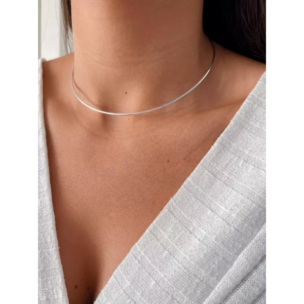 Lănțișor Flexibil Tip Colan din Argint Rodiat sau Argint Placat cu Aur Galben – Colier Minimalist Elegant pentru Femei, 40 cm, 2,76 gr